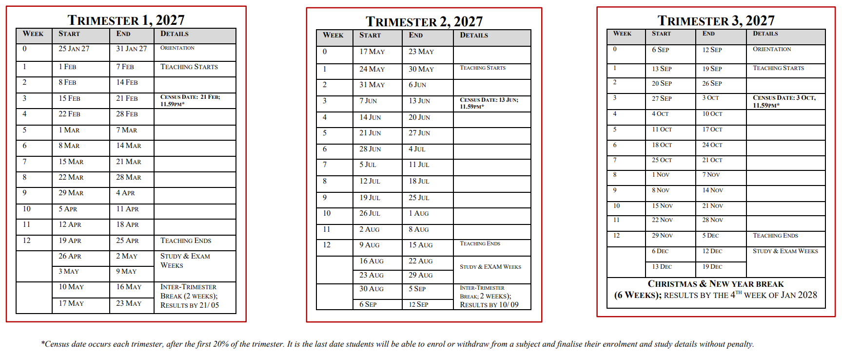Academic Calendar (2027)