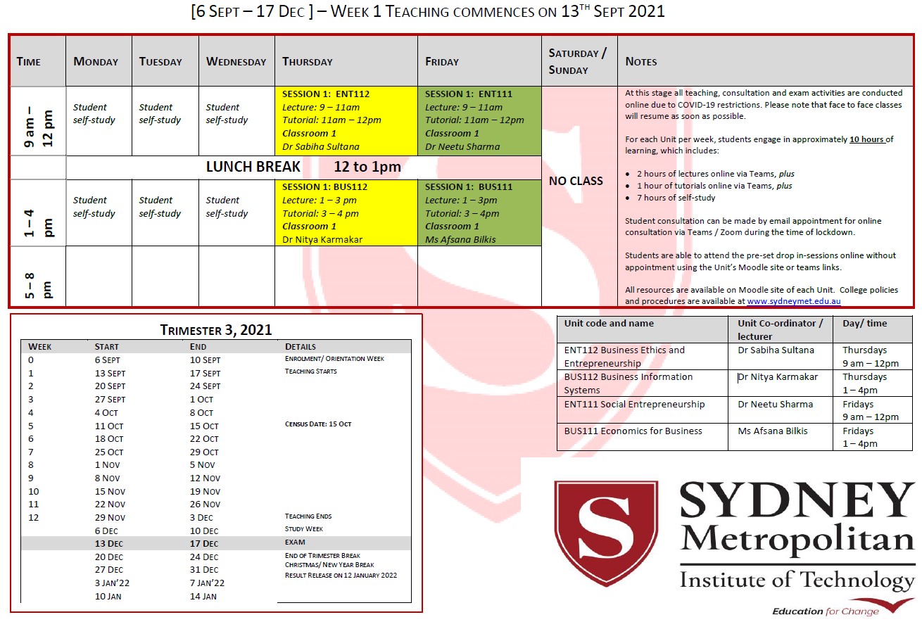 Timetable Trimester 3